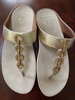 Fitflop Gold Beaded T-strap Sandals